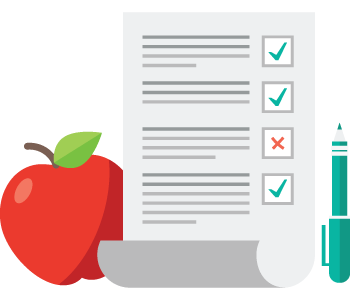illustration of an apple a check list and a pen