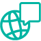 icon of globe with speech bubble over a certain region