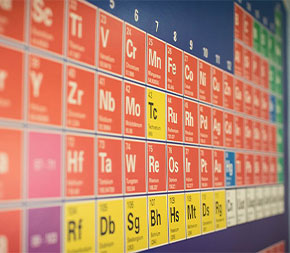 elements table on school science classroom wall